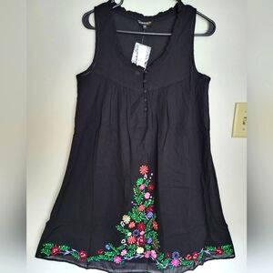 Chaudry 100% cotton Black Embroidered Dress Sz M NWT